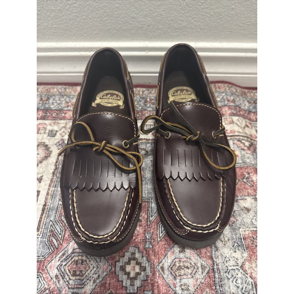CABELA'S Brown Leather 1-Eye Vibram Sole Boat Shoes Men's‎ Sz. 7.5 D NEW